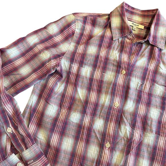 Madewell Womens plaid button down, raspberry blue Size XXS - Picture 3 of 6